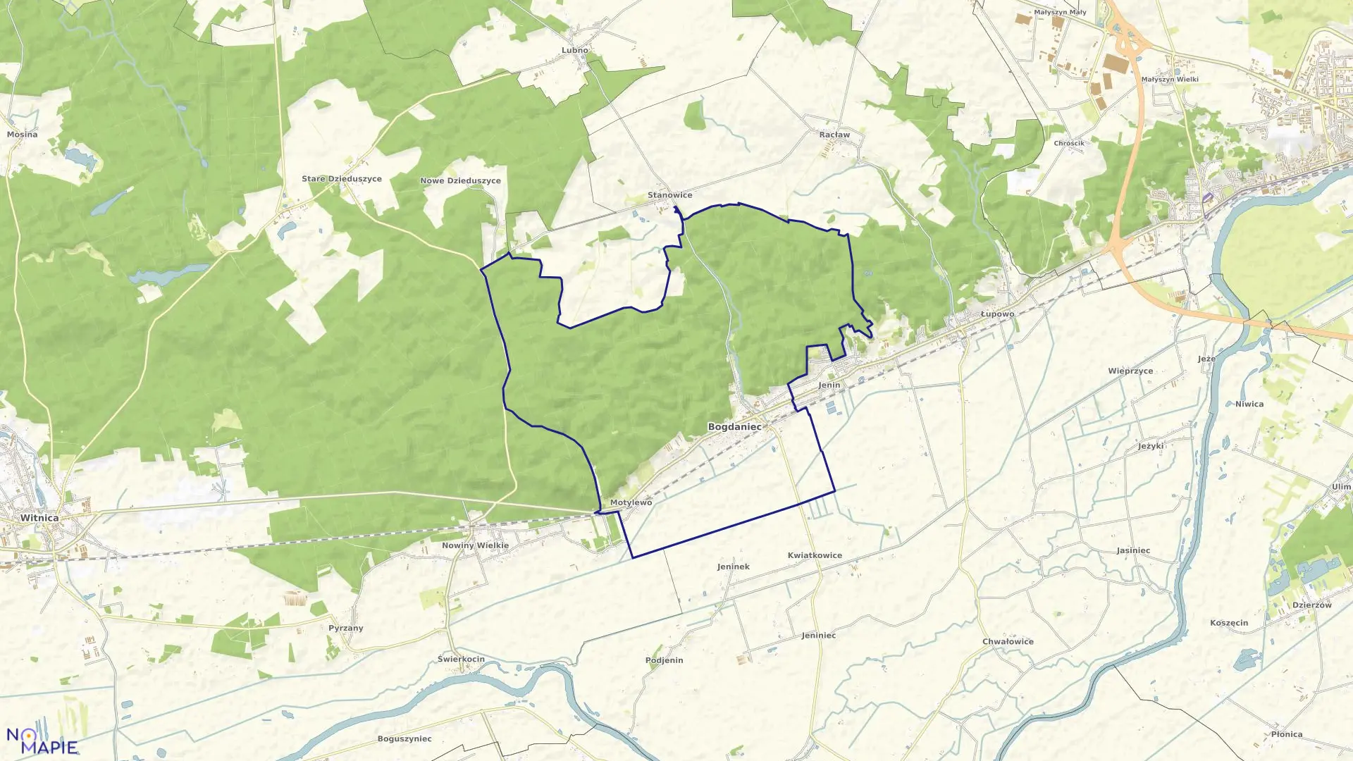 Mapa obrębu Bogdaniec w gminie Bogdaniec