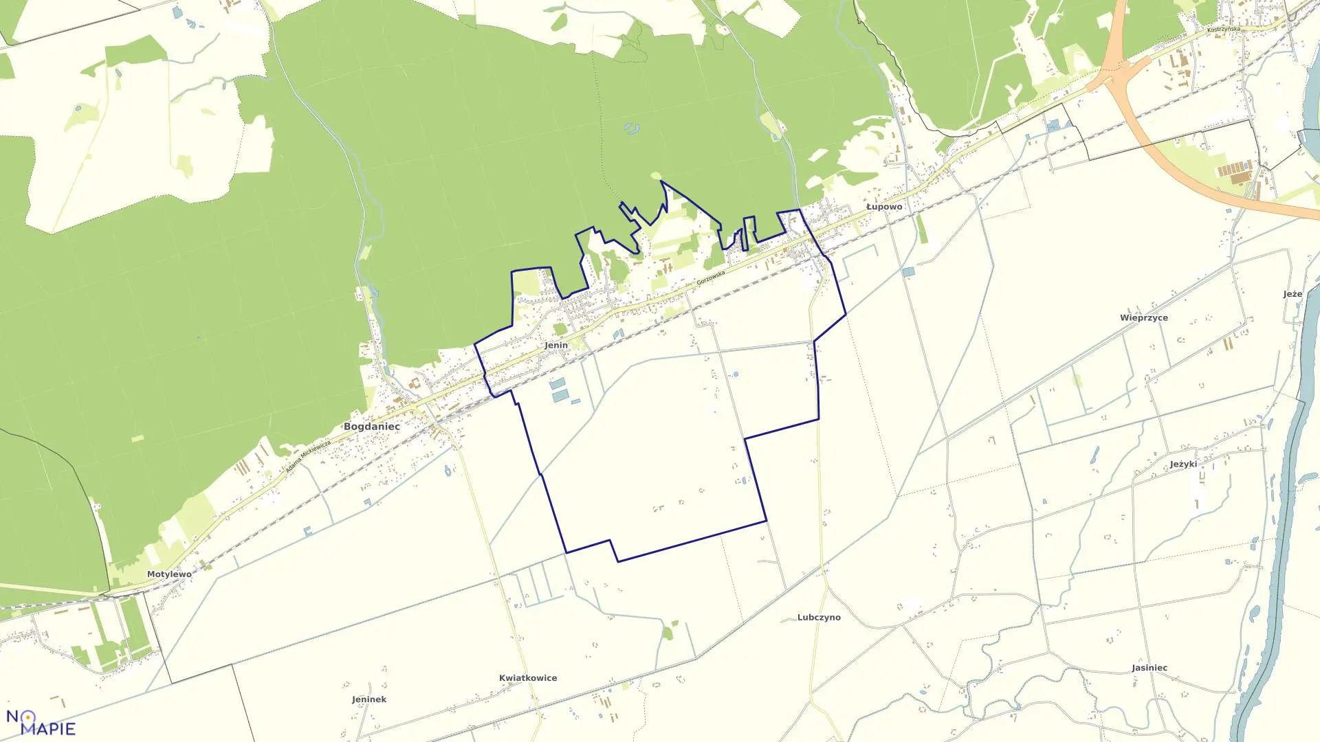 Mapa obrębu Jenin w gminie Bogdaniec