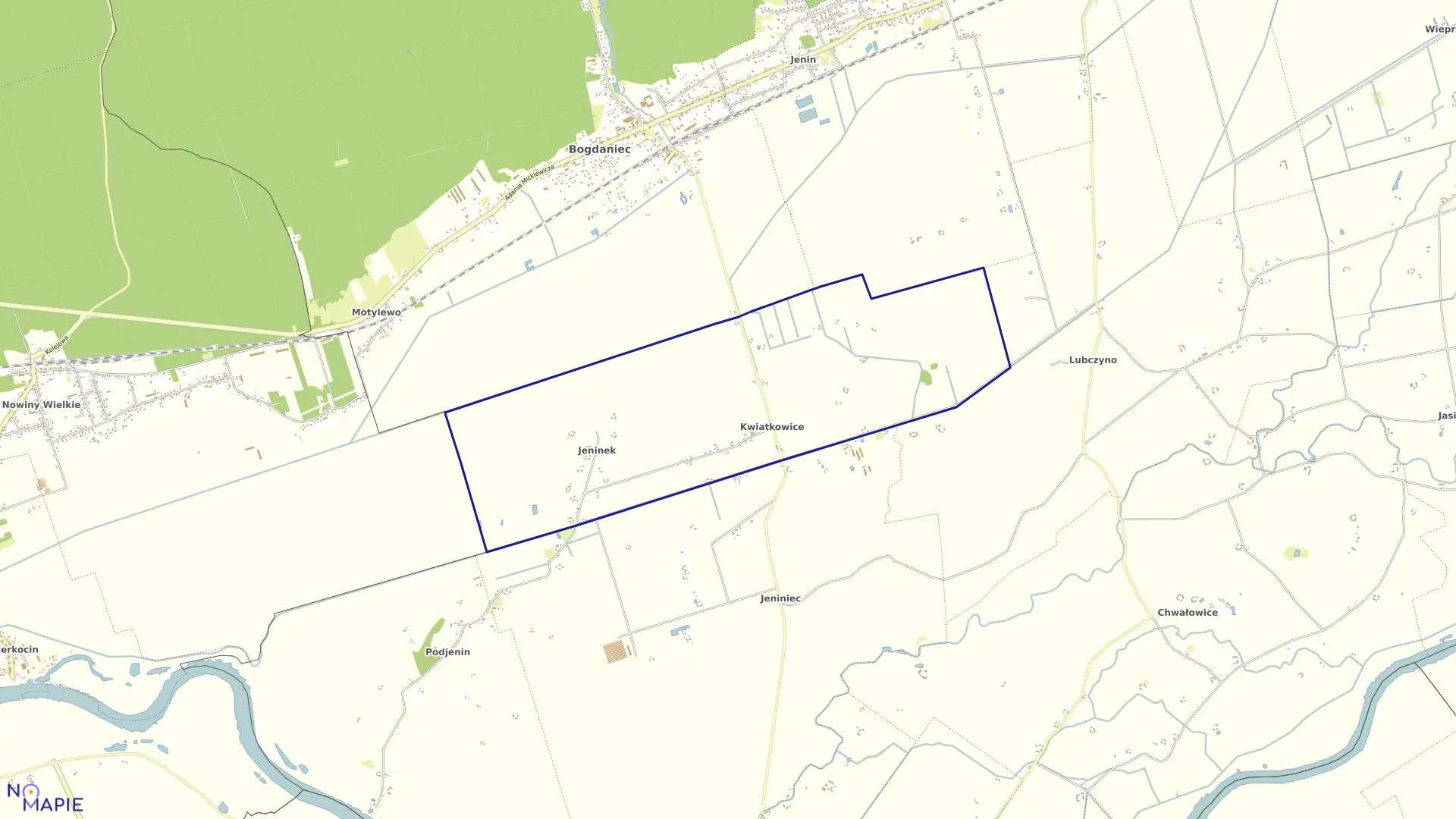Mapa obrębu Kwiatkowice w gminie Bogdaniec