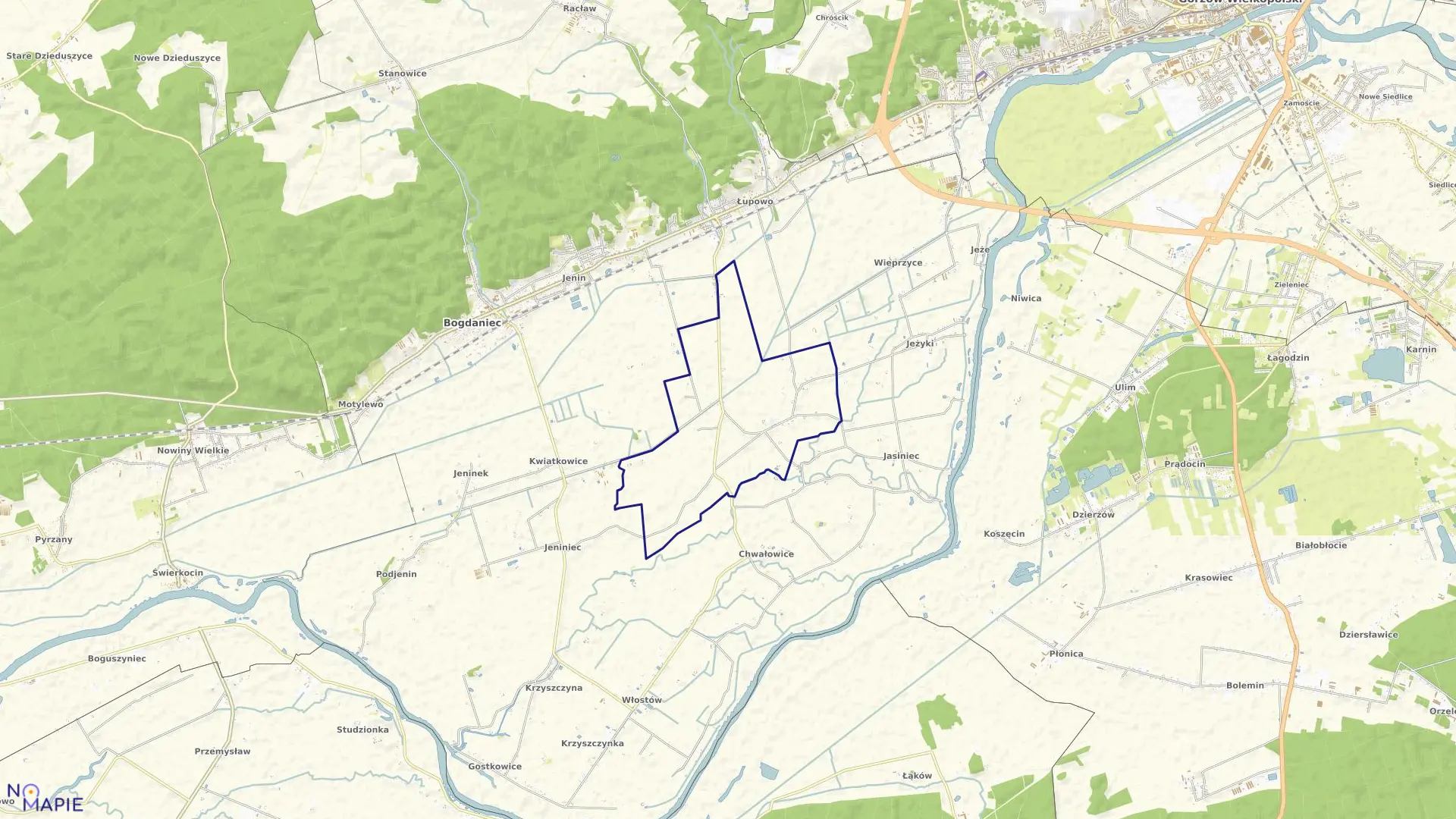Mapa obrębu Lubczyno w gminie Bogdaniec