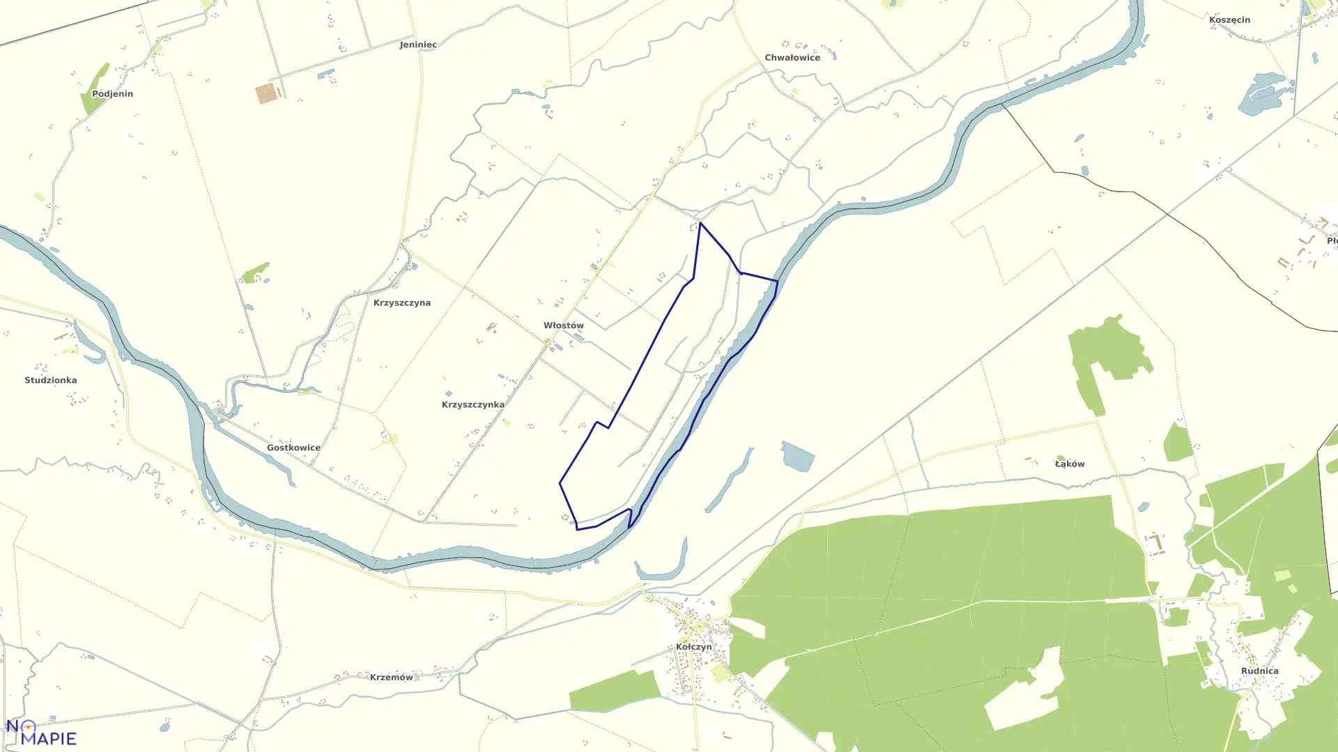 Mapa obrębu Roszkowice w gminie Bogdaniec