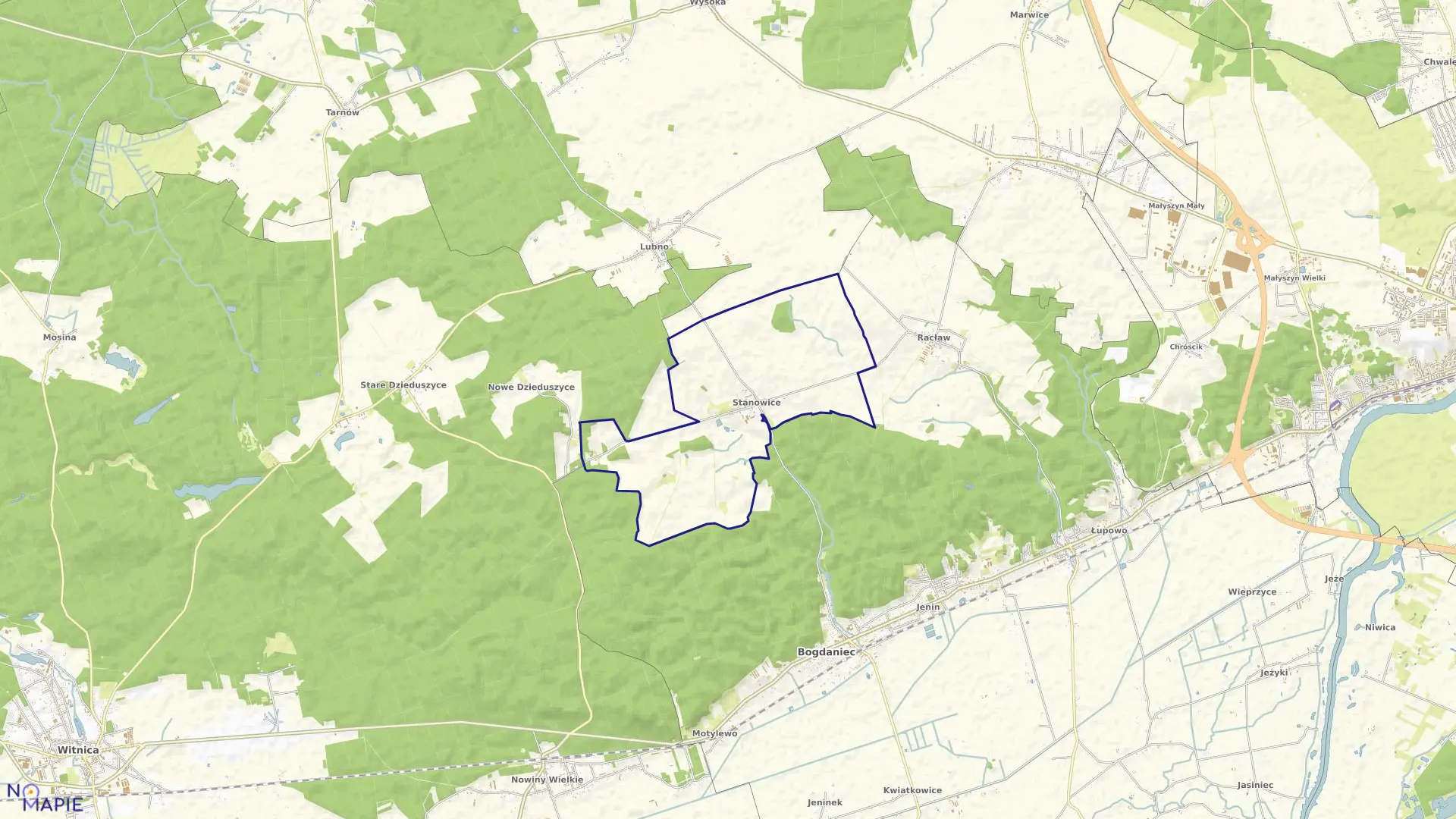 Mapa obrębu Stanowice w gminie Bogdaniec